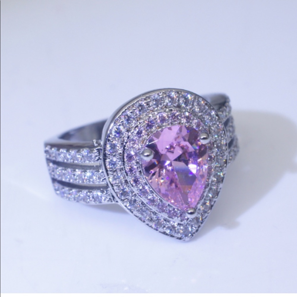 White Gold Filled Pink Pear Shaped Ring - Picture 4 of 5